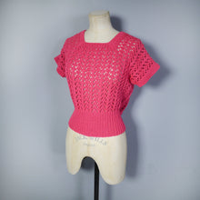 Load image into Gallery viewer, HANDKNITTED RASPBERRY PINK LACE KNIT SQUARE NECK JUMPER - L