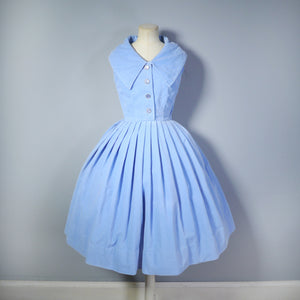 50s PASTEL BLUE CORD FULL SKIRTED DRESS BY A DIANA DRESS - XS