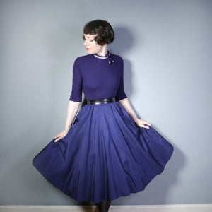 50s NAVY BLUE TAFFETA AND WOOL PARTY DRESS WITH RHINESTONE DETAIL - XS