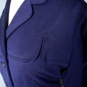 40s NAVY BLUE GABARDINE JACKET WITH SLIT DETAILS - M