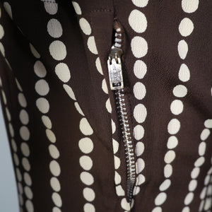 40s BROWN AND CREAM POLKA DOT CREPE DRESS  - XS