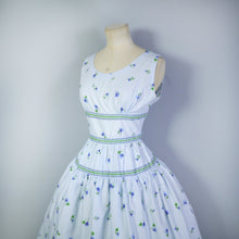 Load image into Gallery viewer, 50s LIGHT BLUE VIOLET FLOWER PRINT CALIFORNIA COTTONS DRESS - s