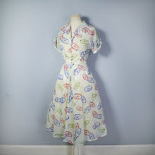 Load image into Gallery viewer, 50s SHEER NOVELTY DRESS IN WAGON WHEEL PRINT - S