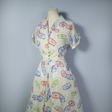 Load image into Gallery viewer, 50s SHEER NOVELTY DRESS IN WAGON WHEEL PRINT - S
