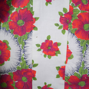 50s VIVID RED FLORAL BORDER PRINT COTTON FULL SKIRT - 25.5"