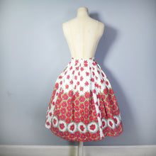 Load image into Gallery viewer, 50s VIVID RED FLORAL BORDER PRINT COTTON FULL SKIRT - 25.5&quot;