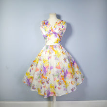 Load image into Gallery viewer, 50s PAINTERLY SPRING BOUQUET FLORAL NYLON DRESS - M