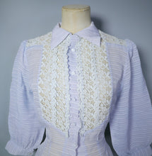 Load image into Gallery viewer, 50s PASTEL BLUE SEMI SHEER BLOUSE WITH LACE TRIM - S