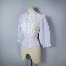 Load image into Gallery viewer, 50s PASTEL BLUE SEMI SHEER BLOUSE WITH LACE TRIM - S
