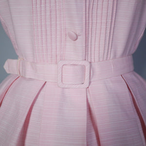 60s ST MICHAEL PASTEL PINK FULL SKIRTED DRESS WITH BELT AND BOW - S