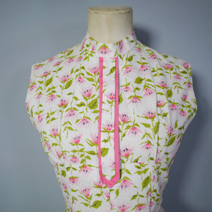 50s CALIFORNIA COTTONS PINK FLORAL SUMMER DRESS WITH POCKETS - S