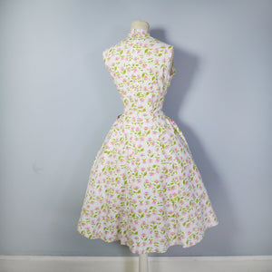 50s CALIFORNIA COTTONS PINK FLORAL SUMMER DRESS WITH POCKETS - S