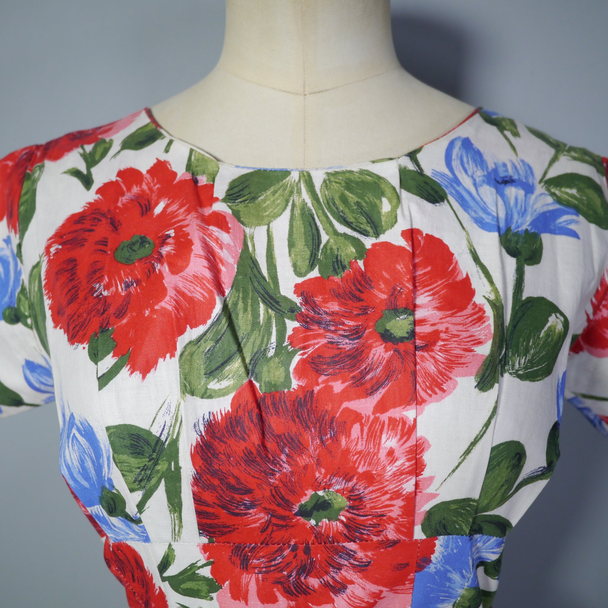 POETRY CLOTHING WOMENS BLUE FLORAL DRESS SZ SMALL 100% COTTON YELLOW RED  FLOWERS