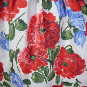 50s 60s BIG RED AND BLUE FLOWER PRINT COTTON DAY DRESS - S / petite