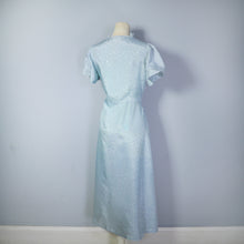 Load image into Gallery viewer, 40s PASTEL BLUE DRESS WITH PLEATED RUFFLE NECKLINE AND HIP - S-M