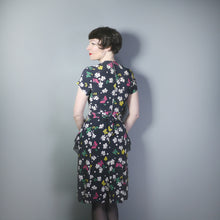Load image into Gallery viewer, 40s BUTTERFLY PRINT RAYON DRESS WITH PEPLUM AND KEYHOLE NECK - XS