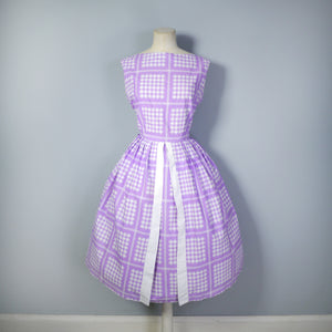 50s PURPLE CHECK COTTON FULL SKIRTED DAY DRESS - M