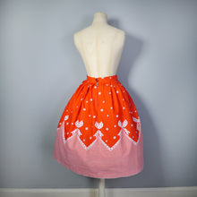 Load image into Gallery viewer, 60s RED AND WHITE BOW AND STRIPE BORDER PRINT FULL COTTON SKIRT - 24&quot;