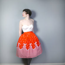 Load image into Gallery viewer, 60s RED AND WHITE BOW AND STRIPE BORDER PRINT FULL COTTON SKIRT - 24&quot;