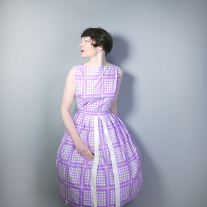 50s PURPLE CHECK COTTON FULL SKIRTED DAY DRESS - M