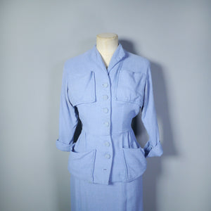 50s LIGHT BLUE FITTED SPRING/SUMMER SKIRT SUIT - XS