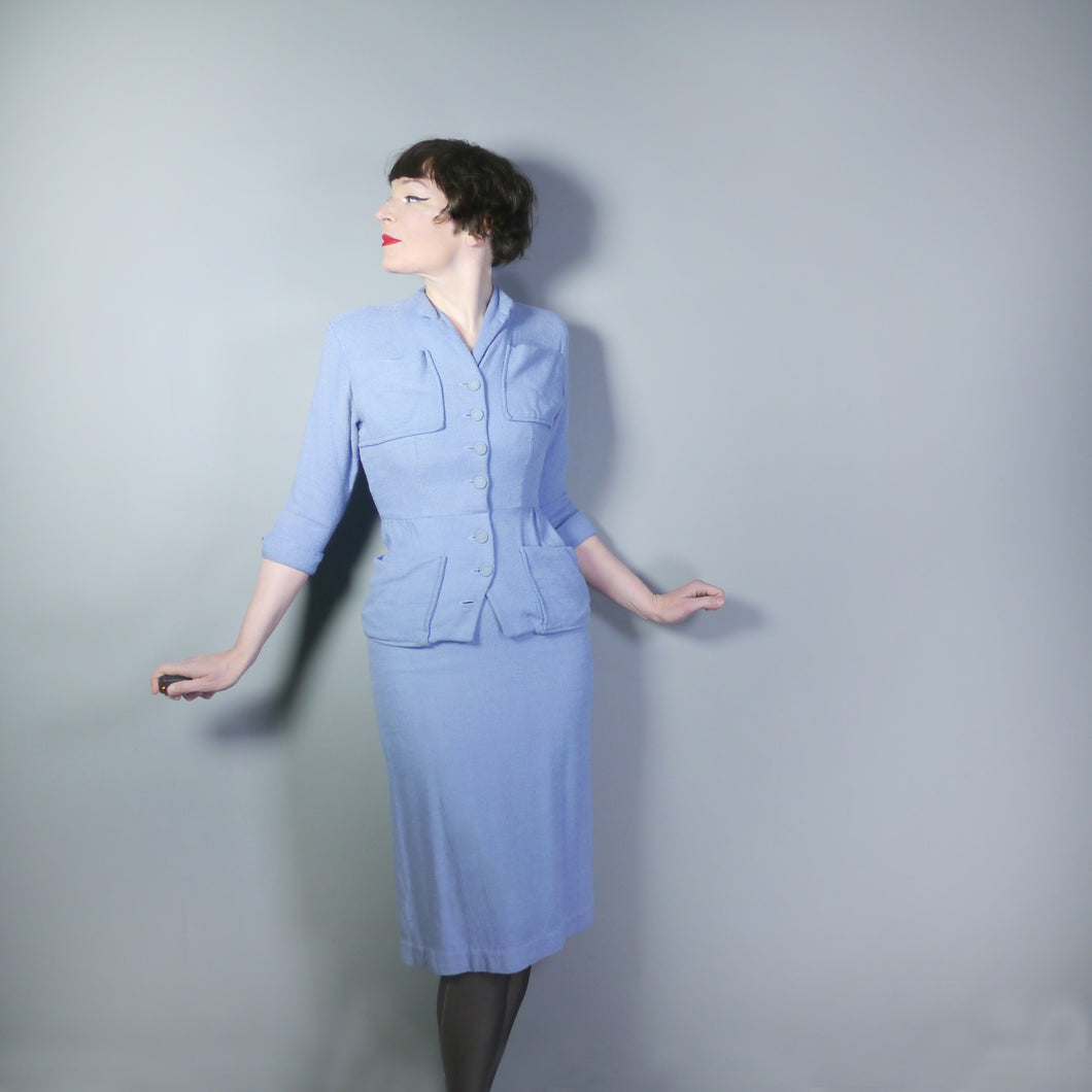 50s LIGHT BLUE FITTED SPRING/SUMMER SKIRT SUIT - XS