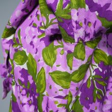 Load image into Gallery viewer, 50s PURPLE FLORAL COTTON DRESS WITH FULL SKIRT AND SHAWL COLLAR - S