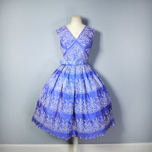 Load image into Gallery viewer, 50s BLUE WHITE FLOCKED TAFFETA PARTY DRESS - XS-S