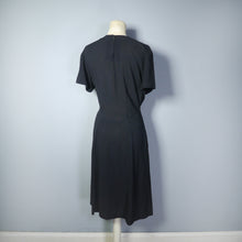 Load image into Gallery viewer, 40s BLACK RAYON DRESS WITH WHITE SEQUIN FEATHER EMBELLISHMENT - M