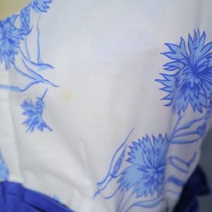 50s CALIFORNIA COTTONS BLUE WHITE CARNATION PRINT PARTY DRESS - S