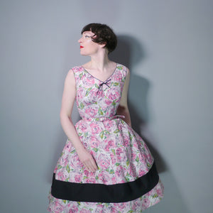 50s PEGGY PAGE PINK PAINTERLY ROSE FLORAL DRESS AND BOLERO - XS-S