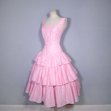 Load image into Gallery viewer, 50s 60s PASTELLY PINK TIERED RUFFLE FULL SKIRTED DRESS - XS