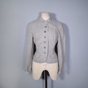 50s BOBBIE BROOKS LIGHTWEIGHT CREAM AND GREY CHECK FITTED SUMMER JACKET - S