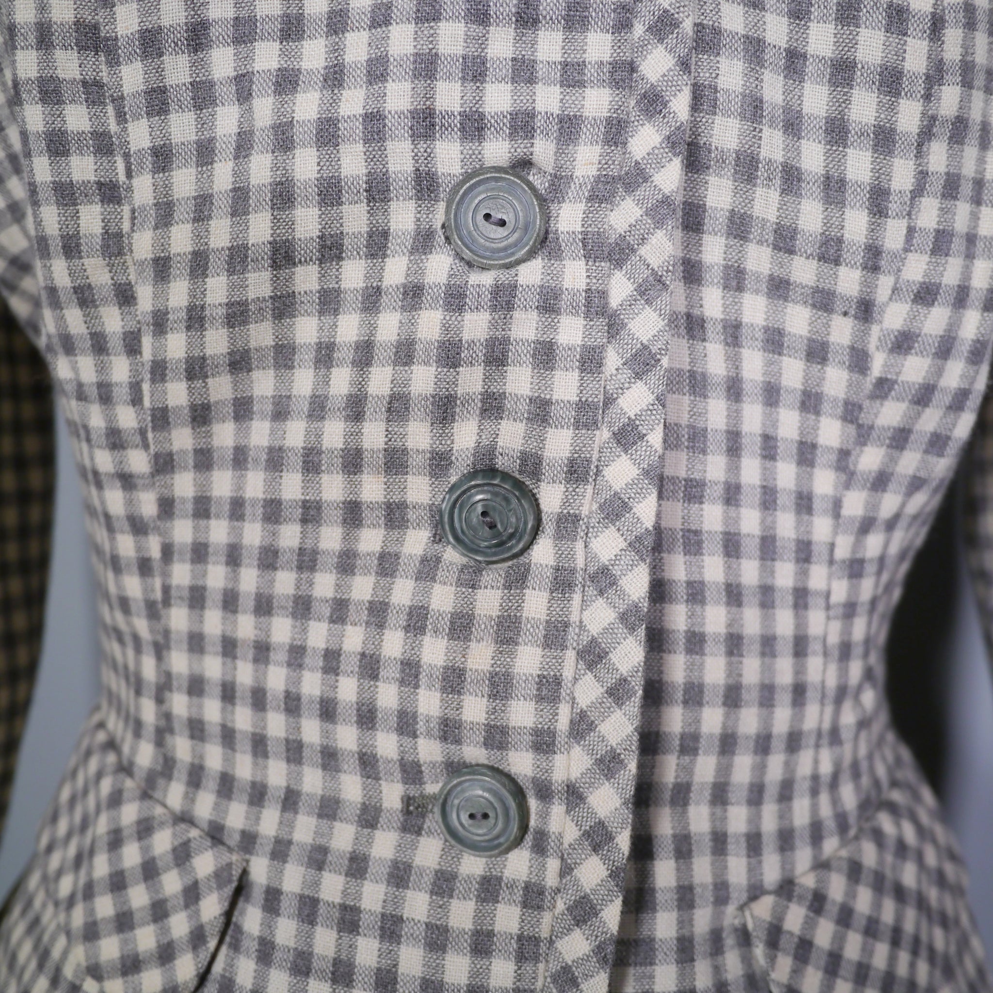 50s BOBBIE BROOKS LIGHTWEIGHT CREAM AND GREY CHECK FITTED SUMMER