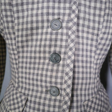 Load image into Gallery viewer, 50s BOBBIE BROOKS LIGHTWEIGHT CREAM AND GREY CHECK FITTED SUMMER JACKET - S