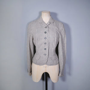 50s BOBBIE BROOKS LIGHTWEIGHT CREAM AND GREY CHECK FITTED SUMMER JACKET - S