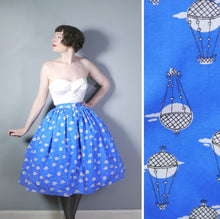 Load image into Gallery viewer, BLUE AND WHITE HOT AIR BALLOON NOVELTY PRINT 50s FULL SKIRT - 25&quot;