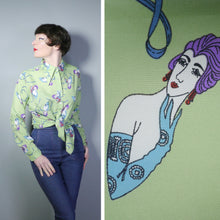 Load image into Gallery viewer, 70s LIGHT GREEN LADY NOVELTY PRINT SHIRT - XL