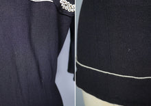 Load image into Gallery viewer, 40s BLACK CREPE BLOUSE WITH WHITE PIPING AND STUDDED POCKET - S